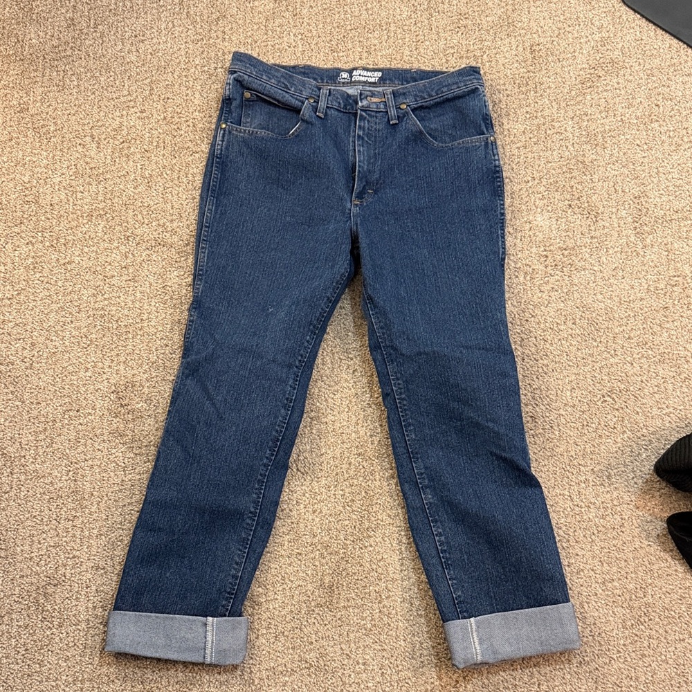 Men’s Wrangler Dark Blue Denim Jeans - Classic Straight Fit 32W / 36L